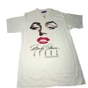 NWT Vintage Marilyn Monroe Jeans 1995 White T Shirt All Over Print Sz L (Z24)